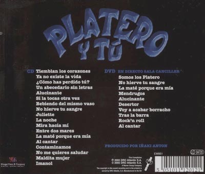 Contraportada del segundo recopilatorio de los Platero, publicado en 2005, donde se incluían algunos temas de este concierto contra-hay-mucho-rocanrol-2005