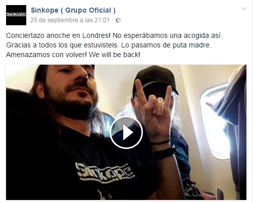 Noticia de Sínkope en Facebook
