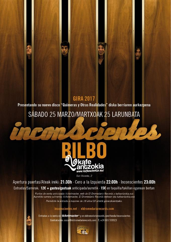 Cartel del concierto de Inconscientes el próximo sábado 25 de Marzo de 2017