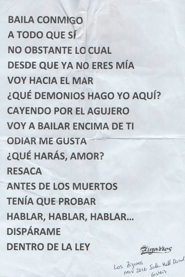 Set-list del concierto de Los Zigarros