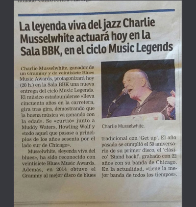 Noticia sobre el concierto de Bilbao de Charlie Musselwhite