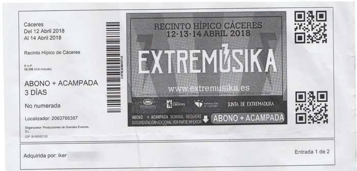 Entrada del Extremúsika 2018